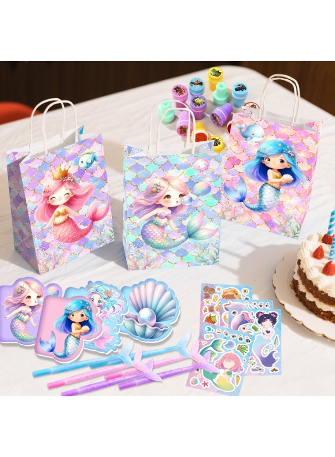 FRUITFUL PARTY Mermaid Party Favors for 12 Guests, 108pcs Mermaid Birthday Party Favor Set with Gift Bags, Stickers, Tattoos, Mini Notebooks, Bubble Wands, Pens, Scratch Art & Seals – Mermaid Theme Party Decoration Supplies - Image 5